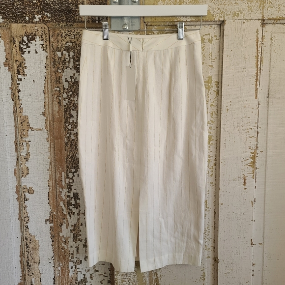 NWT L'Agence Cream/Gold Pinstripe Linen Skirt Sz 2 4 6 - Picture 2 of 3